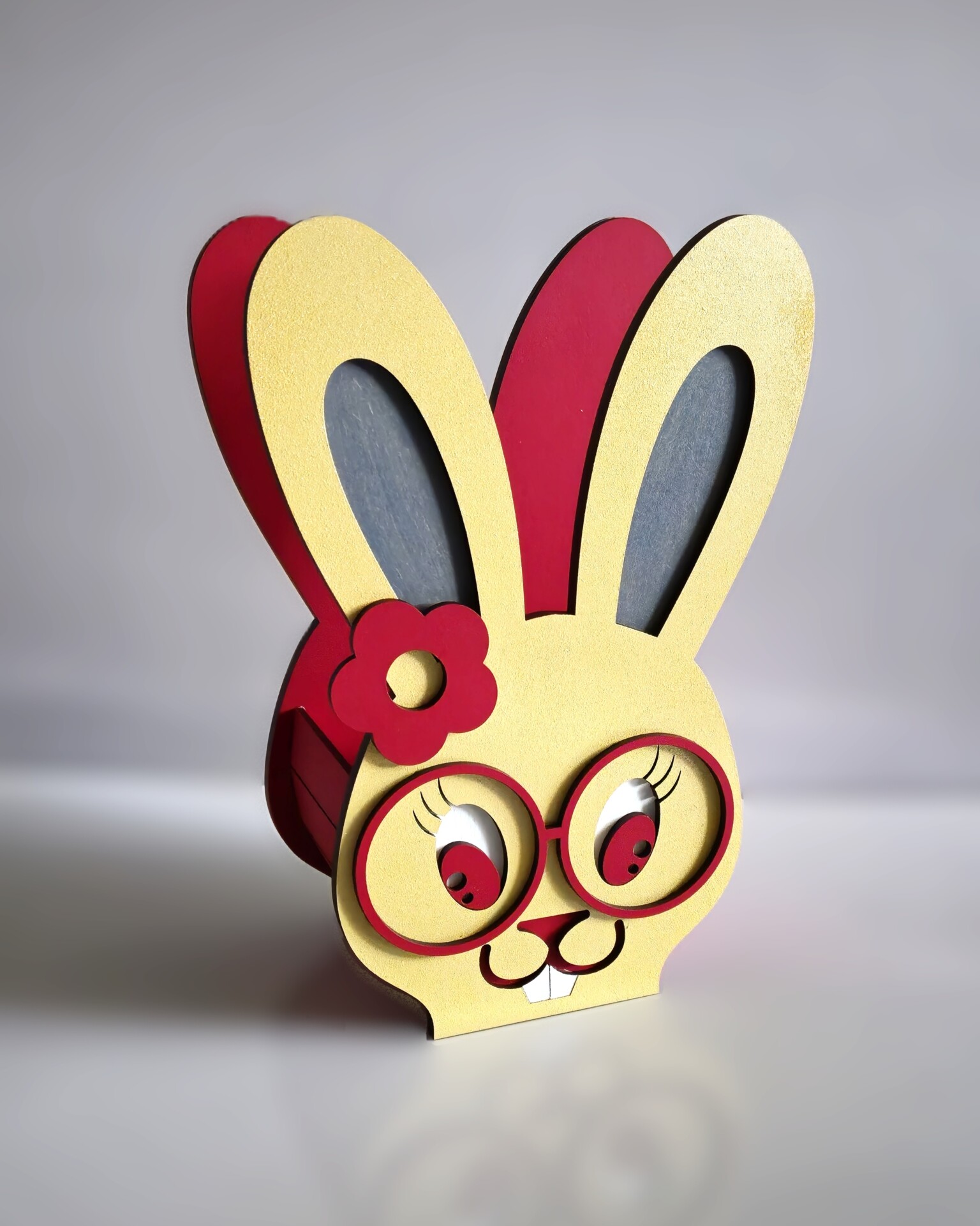 20250323_130520 Coș de Paște roșu din lemn, model iepuraș