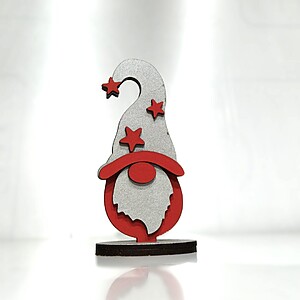 Spiriduș decorativ de Crăciun, roșu cu argintiu, din lemn