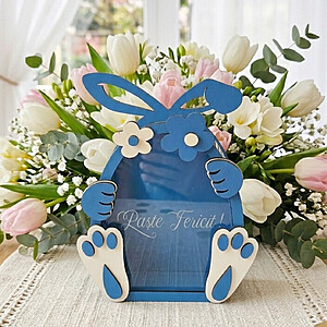 Iepuraș de Paște Decorativ și Suport pentru Bomboane - Model Blue Bloom Sweetie