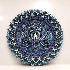 Mandala Lotus albastru/bleu/galben